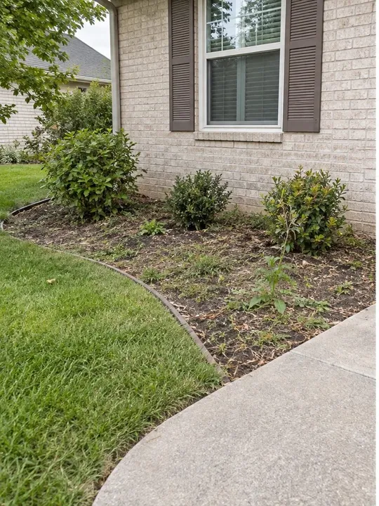 Synthetic example: a sparse garden bed beside a house